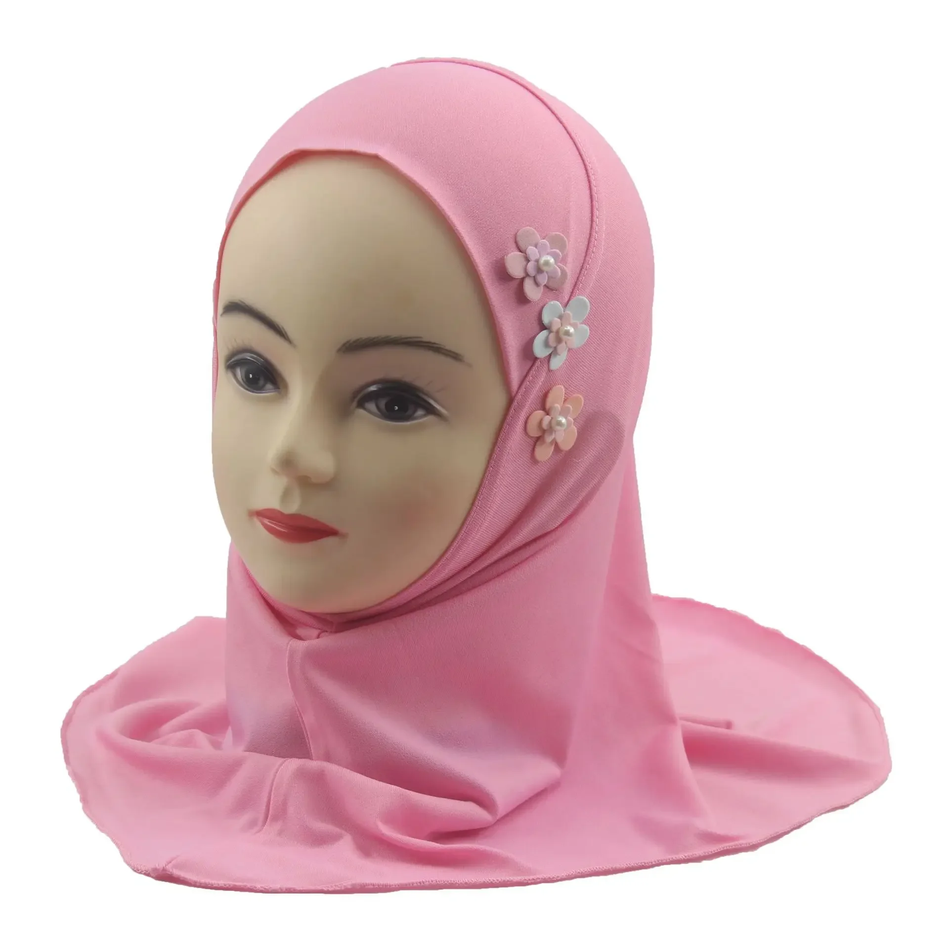 Easy To Wear Girls Instant Hijab Scarf Muslim Hijabs Handmade Flower Amira Lovely Flower Headscarf Turban for 2-5 Years Kids