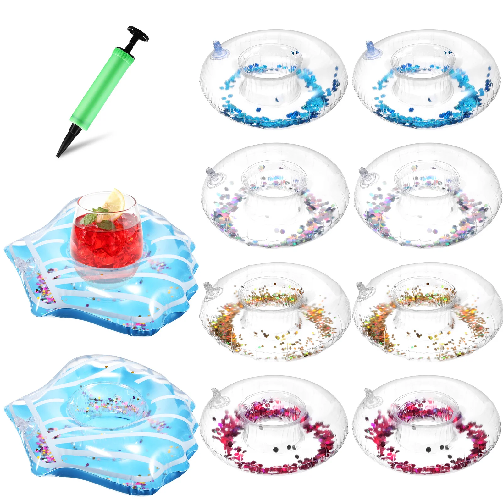 Juego de portavasos flotante inflable, soporte para bebidas flotante de PVC de primera calidad para piscina, playa, uso al aire libre, diseño compacto y portátil, 10 Uds.