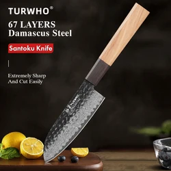 TURWHO 5-inch Japanese Santoku Knife Damascus Steel Chef Knives Handmade Vegetable Cleaver Slicing Utility Kitchen Cooking Tools