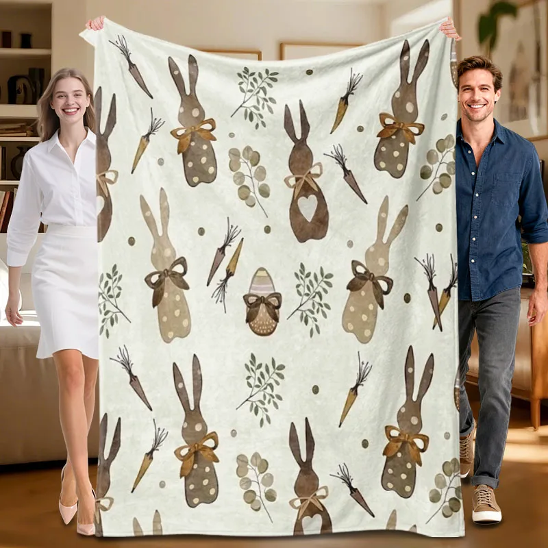 

1 piece bunny-themed beige flannel blanket, soft, suitable for sofa, bed, office, all-season use.