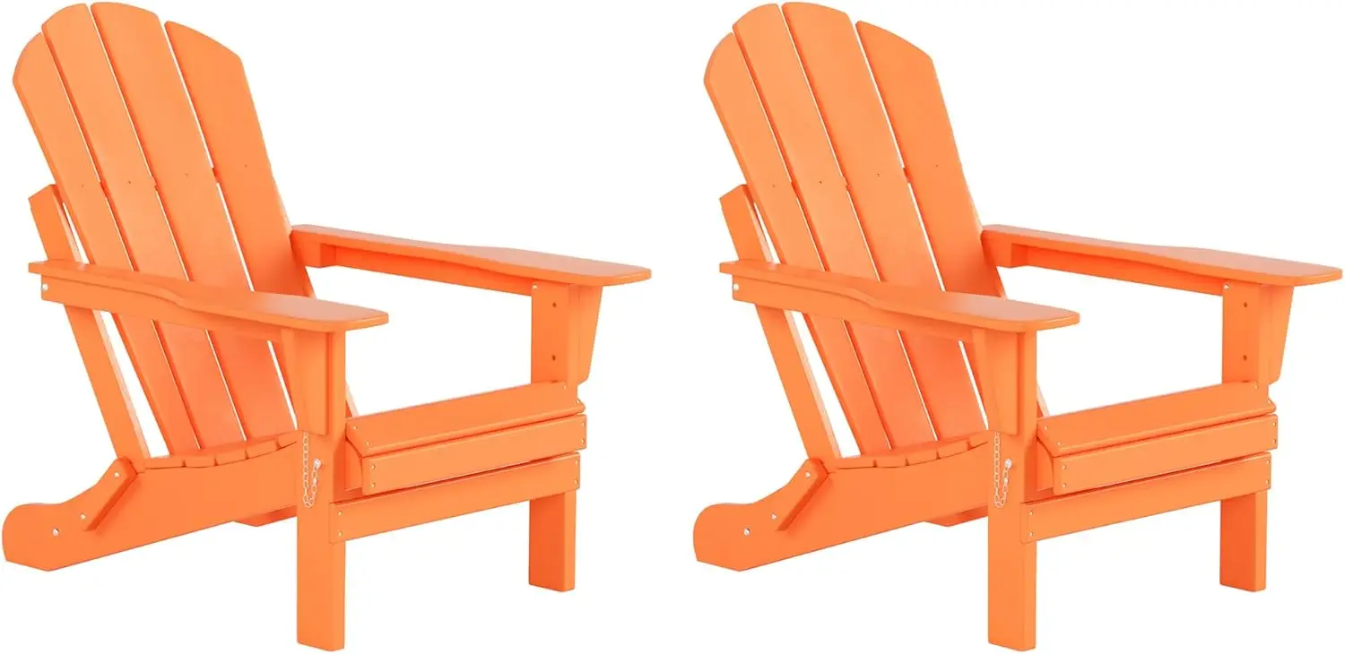 Home Furniture Set of 2pcs HDPE Adirondack Chairs Lounger Outdoor Folding Seat Fire Pit Garden - Weather UV Resistant (Orange)