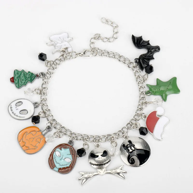 Nuevas películas de Halloween pesadilla antes de Navidad pulsera con dijes joyería de moda colgante de calavera Jack para mujer regalo de Cosplay