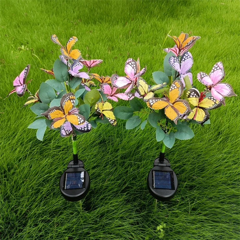 LED Solar Powered Simulation Butterfly Flower Lamp Lawn Lamp Outdoor Garden Villa Atmosphere Decoration Courtyard Colorful Lamp