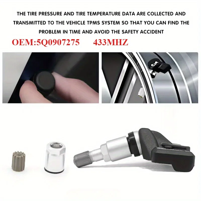 1/4 unidades de sensor de pneus # 5Q 0907275   Para VOLKSWAGEN AUDI # A3/4/5/6/Q2/5/7/8/RS3/5/TT433MHZ # 5Q 0907275 , Com nova bateria Panasonic 2032