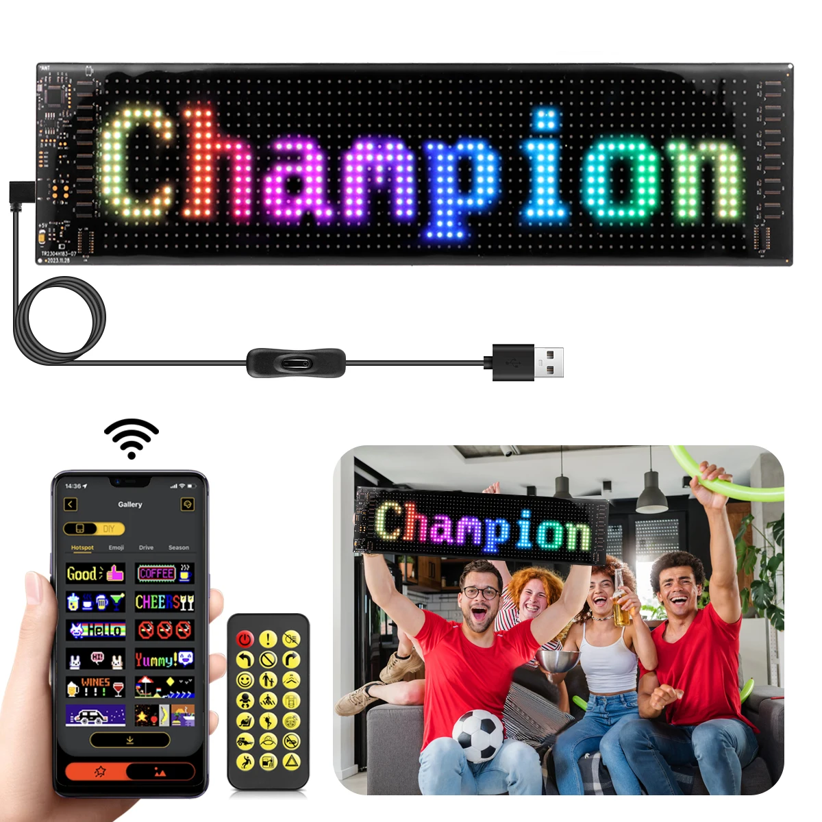 LED Pixels Matrix Scrolling LED Advertising Light USB 5V Bluetooth App Custom Text Pattern Animation Programmable Logo Light