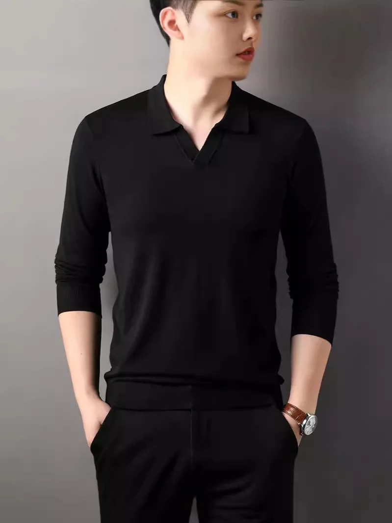 เสื้อสเวตเตอร์ถักคอปกสีพื้น YINGAO รุ่นใหม่ เสื้อตัวในแฟชั่นผสมผสาน เสื้อสเวตเตอร์ถัก เสื้อสเวตเตอร์ผู้ชาย ทันสมัย