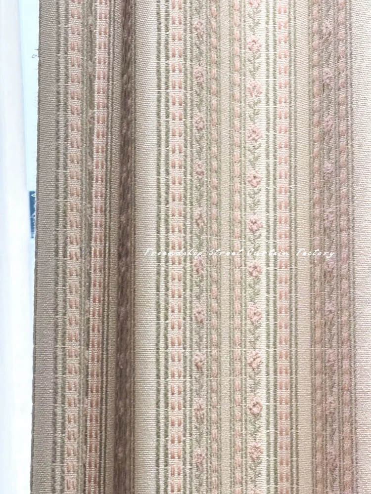 French Pink Wheat Jacquard Thickened Chenille Curtains for Living Room Bedroom French Window Customized Finished Product