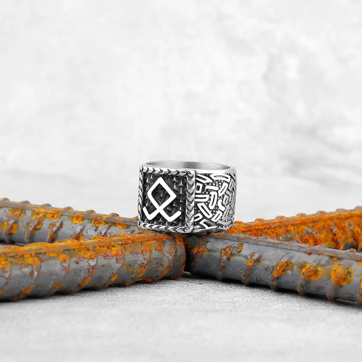 Bague Homme Acier Inoxydable 316L Style Viking Rune Odin Amulette Nordique Bague Vintage Bijoux Jeunesse Cadeau En Gros