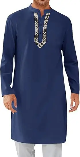 Abito da uomo Abaya Kimono musulmano Dishdasha Modesto islamico Ramadan Ricamo Preghiera Dubai Abaya Caftano Marocco Maschio Jubba Thobe