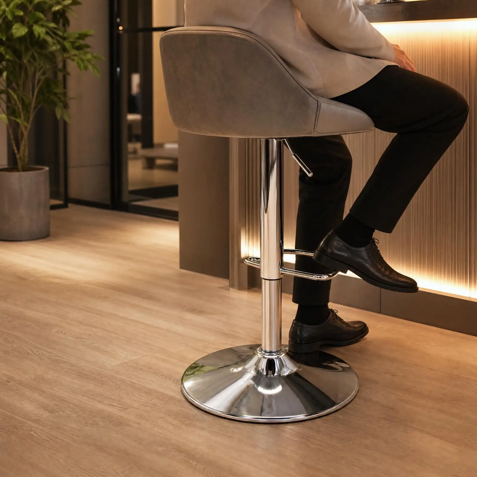 Silver Metal Industrial Base for Bar Stool Repair Low Profile Design with Non Slip Underside Grip