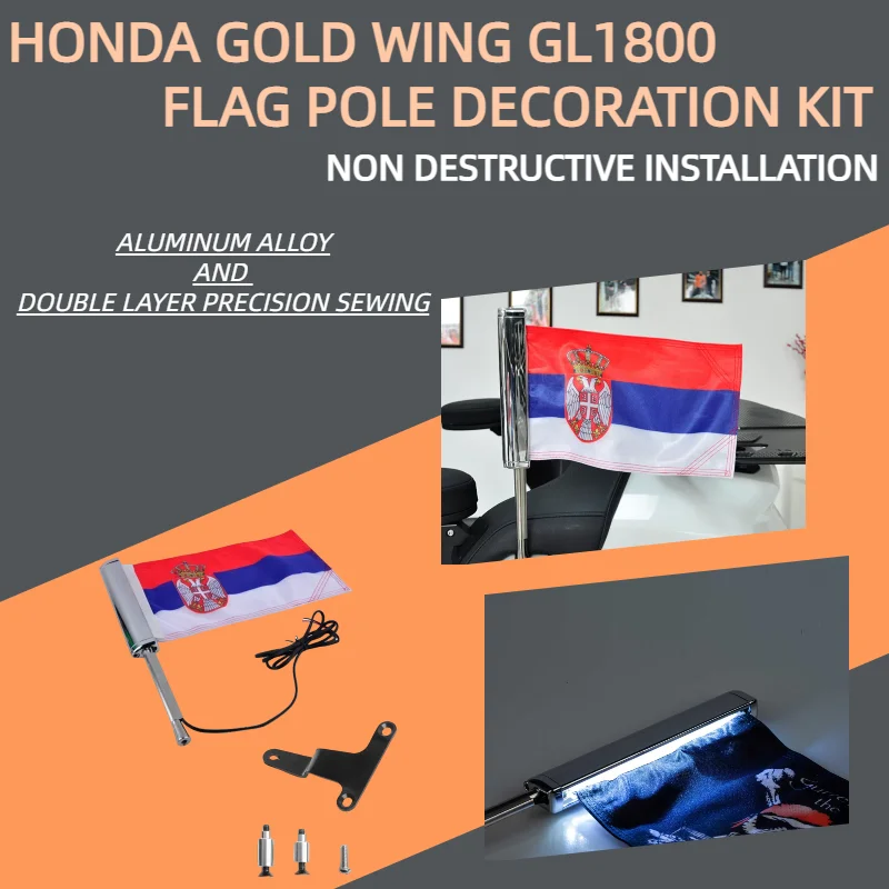 PANICAL-For Honda Gold wing GL1800 Serbia Flag Decoration Kit Motorcycle Rear Luggage Flagpole LED Decoration Kit