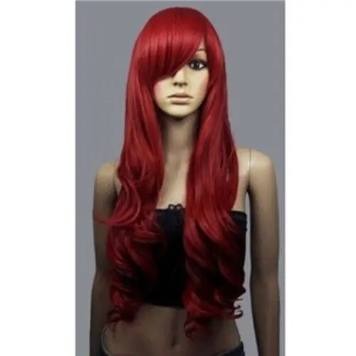 

Women Wavy Curly Wig Hair Wig Long Gril Dark Red Synthetic Wigs