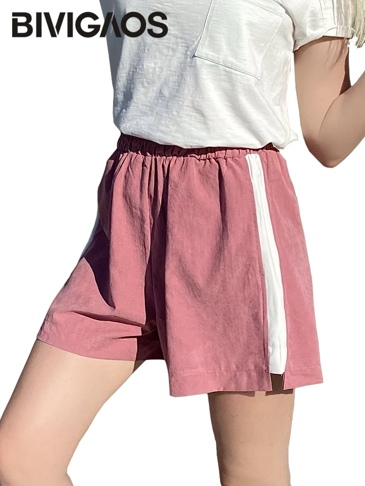 

BIVIGAOS Summer New Women Shorts White Side Loose Thin High Waist Sports Shorts Girls Soft Comfortable Casual Wide Leg Shorts