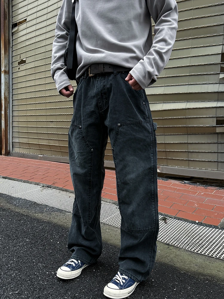 

Retro American High Quality Washed Distressed Denim Jeans Loose Straight Leg Long Pants Pure Cotton Casual Fashion for Men An...