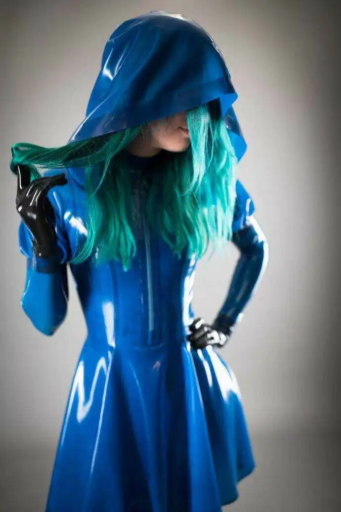 

latex dress kig women latex dress with hat front zip custom made