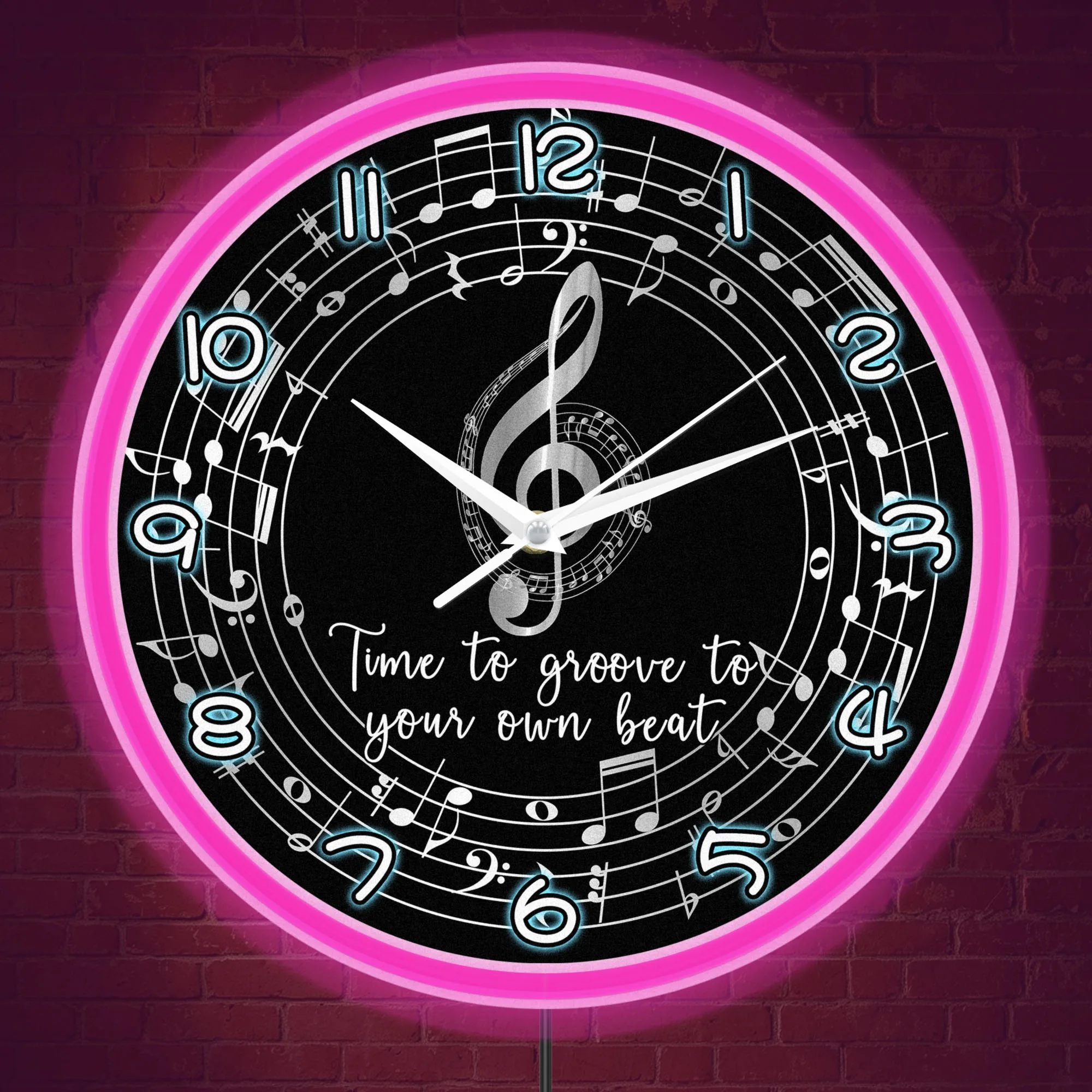 Vintage Treble Clef Music Quote LED Neon Wall Clock for Music Studio Recording Room Musical Notes Wall Clock Glow in the Dark