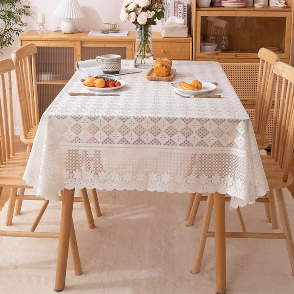 Retro White Lace Tablecloth Polyester Jacquard Hollow Out Table Cover Towel Photo Background Decoration Covers Fabrics