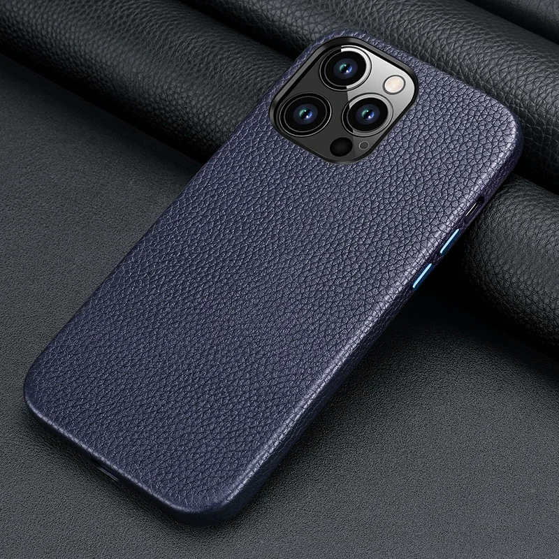 Magnetic Genuine Leather Case for iPhone 15 Pro Max 14 Plus 13 12 Wireless Charging Luxury First-Layer Cowhide Back Cover