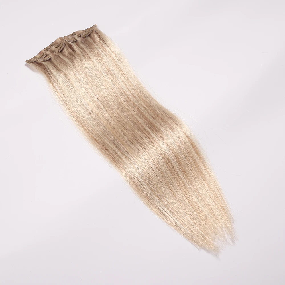 Extensions de Cheveux Humains Lisses à Clips, Trame de Peau, 100% Remy, PU, Sans Couture, Brésilien, 4 Pièces