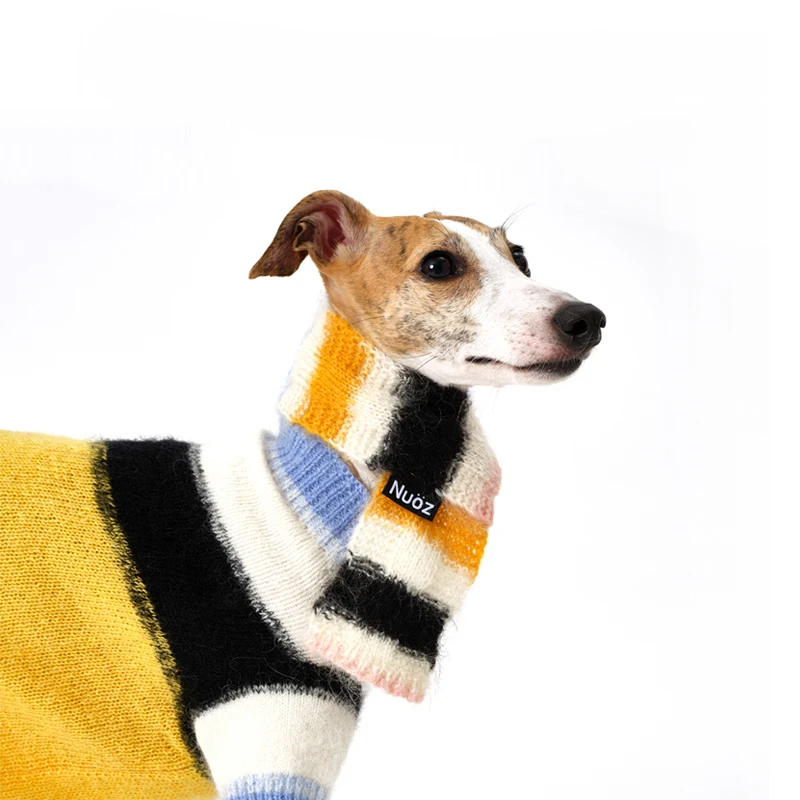 Haute Couture Mohair Greyhound Sweater with Scarf Luxury Color-coded Gradient Sleeved Knit Bedlington Dog Clothes