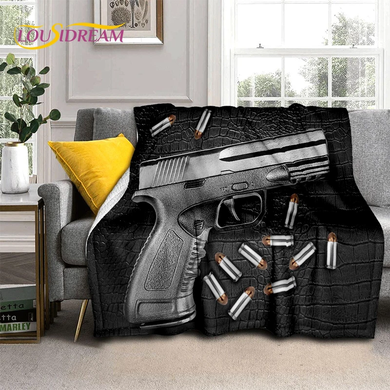 2025 New Cool Guns Pistol Ammunition Bullet Cartridge AK M4 Soft Flannel Blankets,Throw Blanket for Picnic Beds Sofa Bedroom