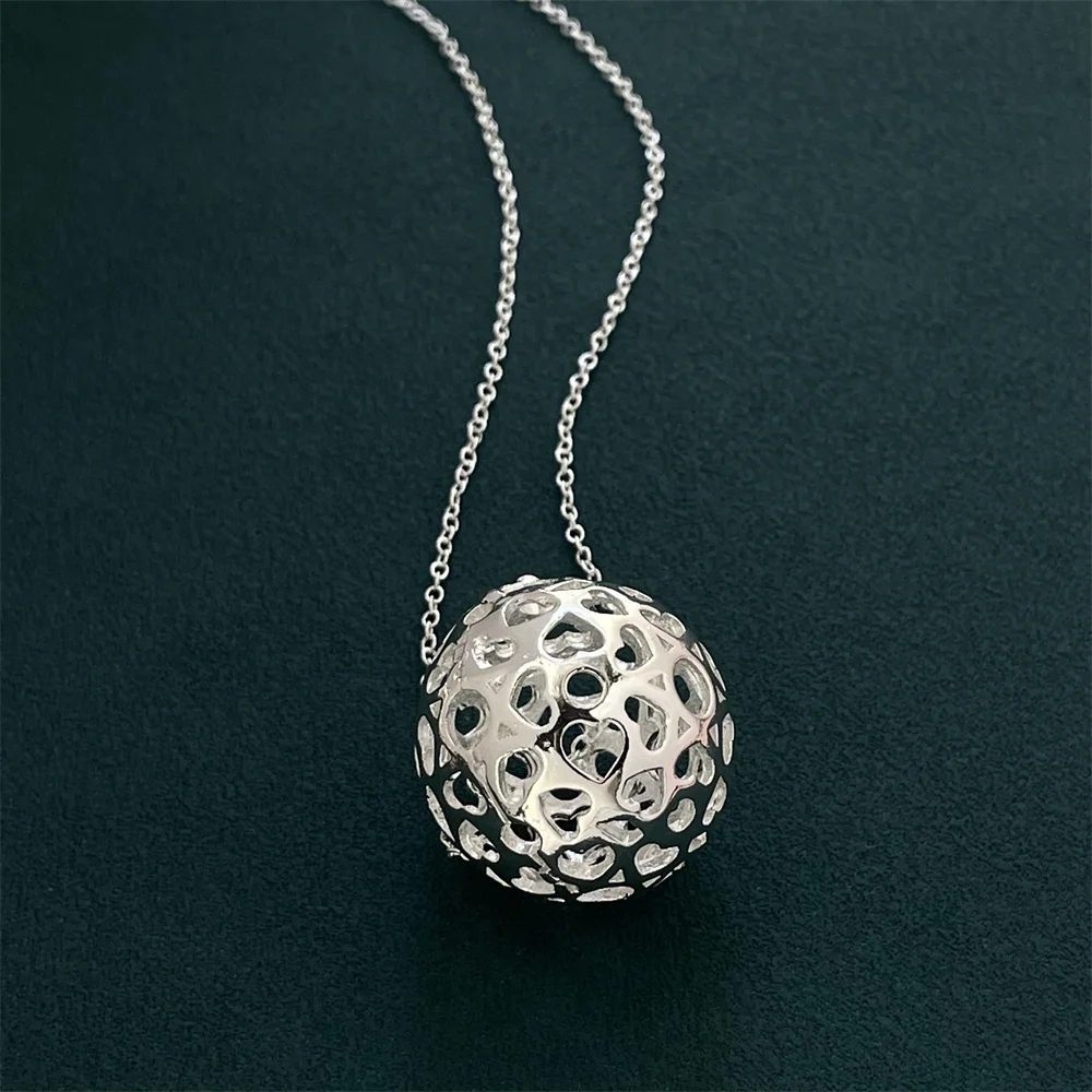 925 Silver Necklace Hollow Ball Pendant, Suitable For Women\'s Daily Wear