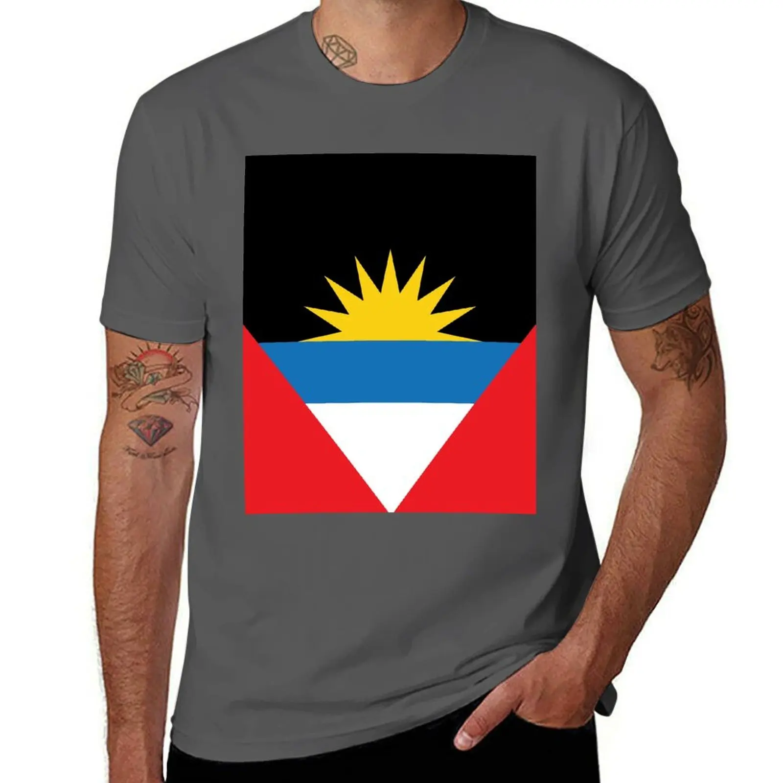 

Футболка с национальным флагом Антигуа и Барбуды, мужская футболка, дизайнерская хлопковая футболка, хлопковая футболка, мужская футболка