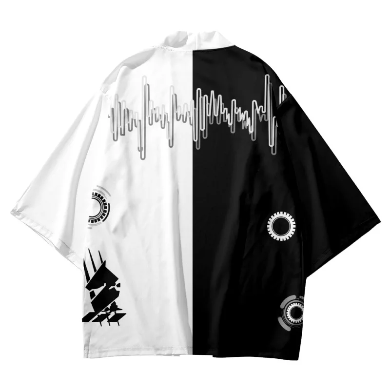 

Black White Patchwor Samurai Shirt Clothing Traditional Haori Kimono Women Men Japanese Asian Streetwear Cardigan Yukata Cosplay
