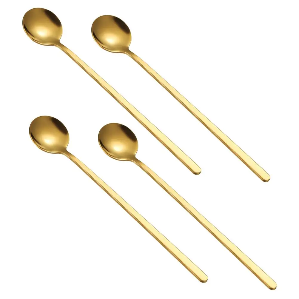 4 Pcs Stainless Steel Dessert Spoon Coffee Stirrers Long Handle Tea Spoons Small Round Easy CleanSpoons stainless steel