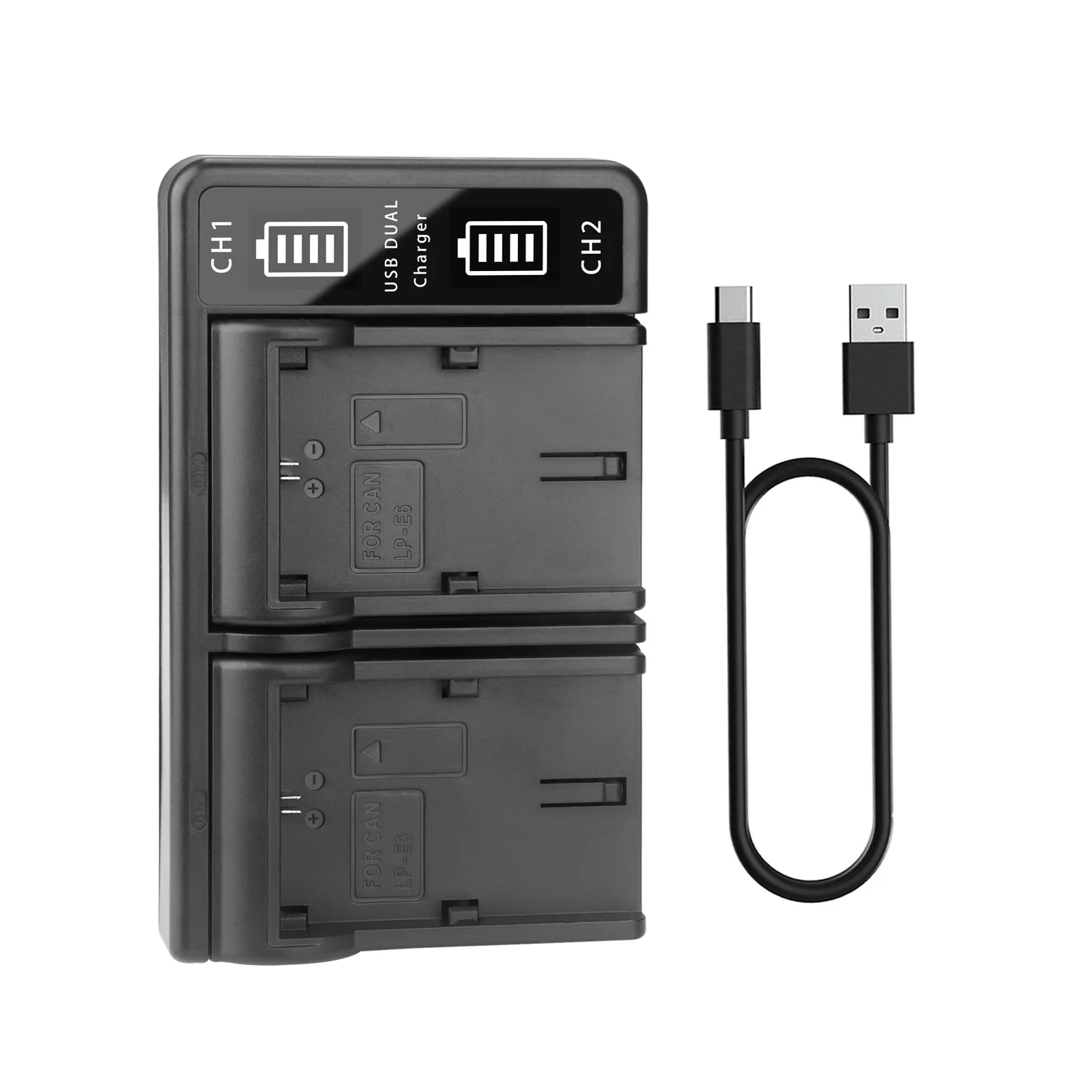 LP-E6 LP E6N Battery Charger Fast Dual Slot For Canon EOS 90D, 80D, 70D, 60D, 60DA 5D Mark III, 5D Mark II, 5DS, 5DS R, R5, R6