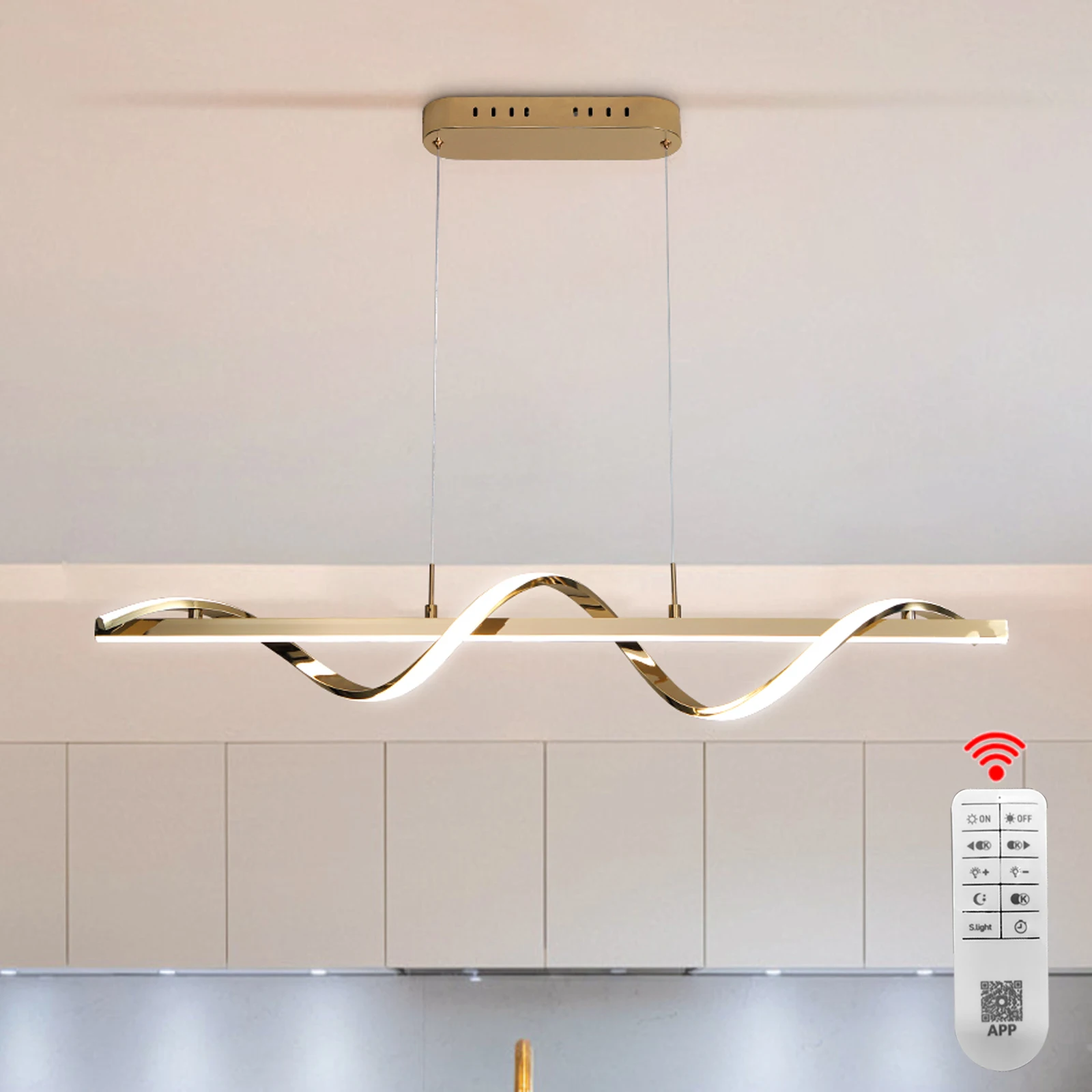 100cm Modern LED Chandelier Pendant Ceiling Light for Dining Room Kitchen Island, 31W Minimalist Lighting Fixture Home Deco