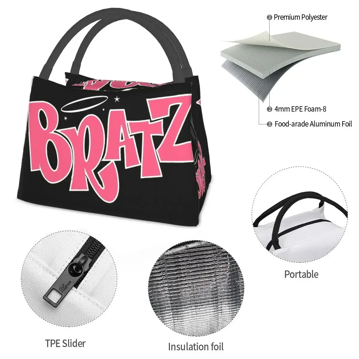 Fashion Bratz Mask Lunch Bag cute funny y2k Designer Lunch Box Casual Outdoor Picnic Cooler Bag Portable Thermal Tote Handbags