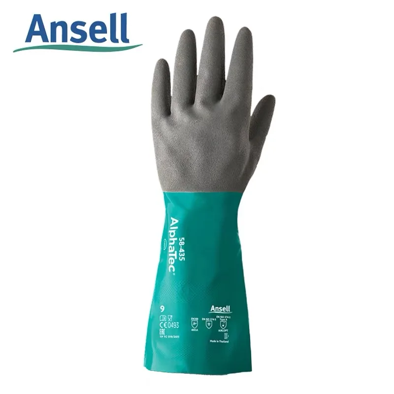 

Ansell AlphaTec ® 58-435 Сверхмощные высокодецепные перчатки, превосходное захваты для обработки влажных или масляных компонентов.