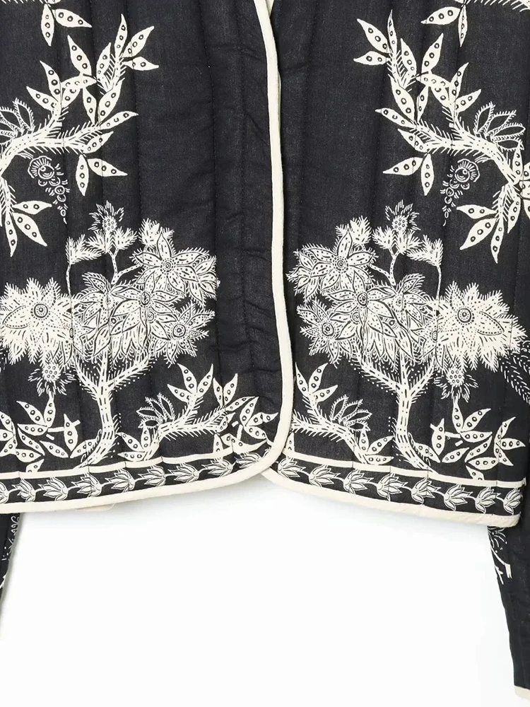 Женская новая стеганая куртка с цветочным принтом, хлопковое пальто, куртки с длинными рукавами, элегантная женская уличная одежда