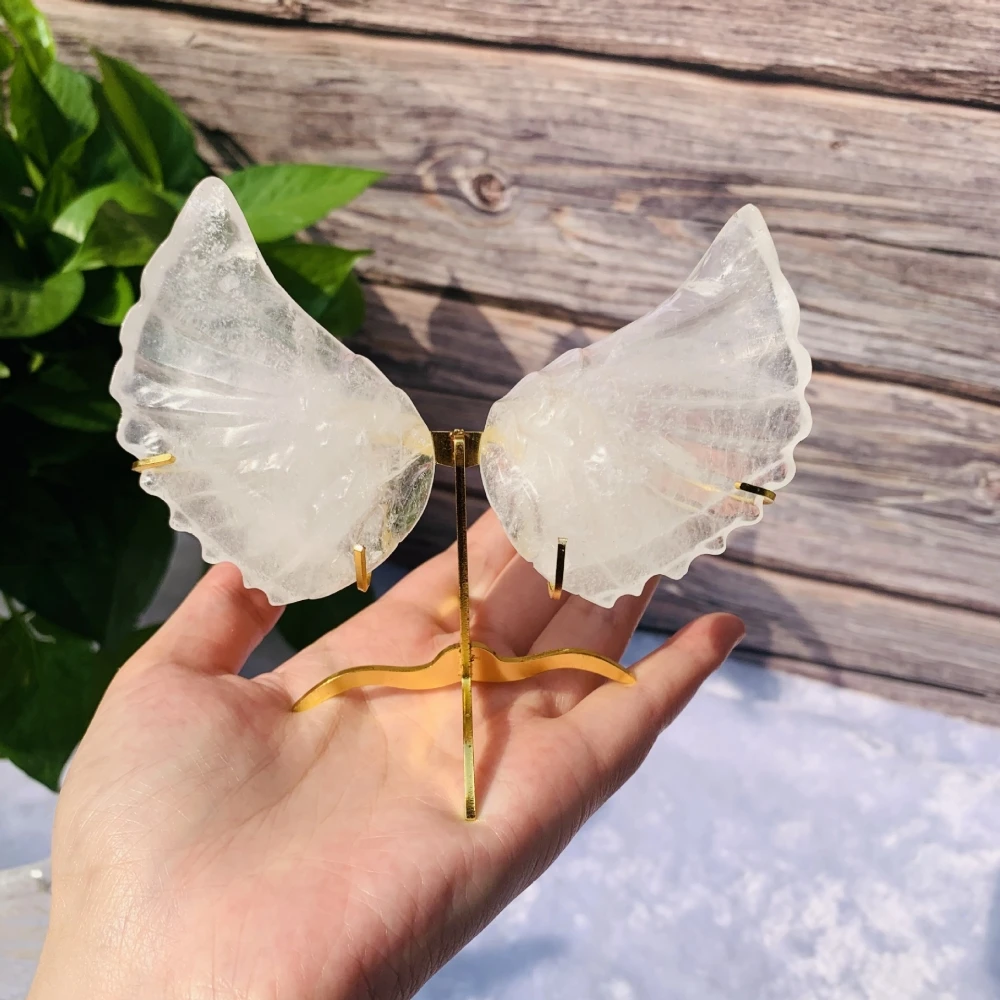 Natural Crystal Hand-carved Angel Wings Statue, Home Decor, Feng Shui Hand Polished, Reiki Healing Gift, 1 Pair