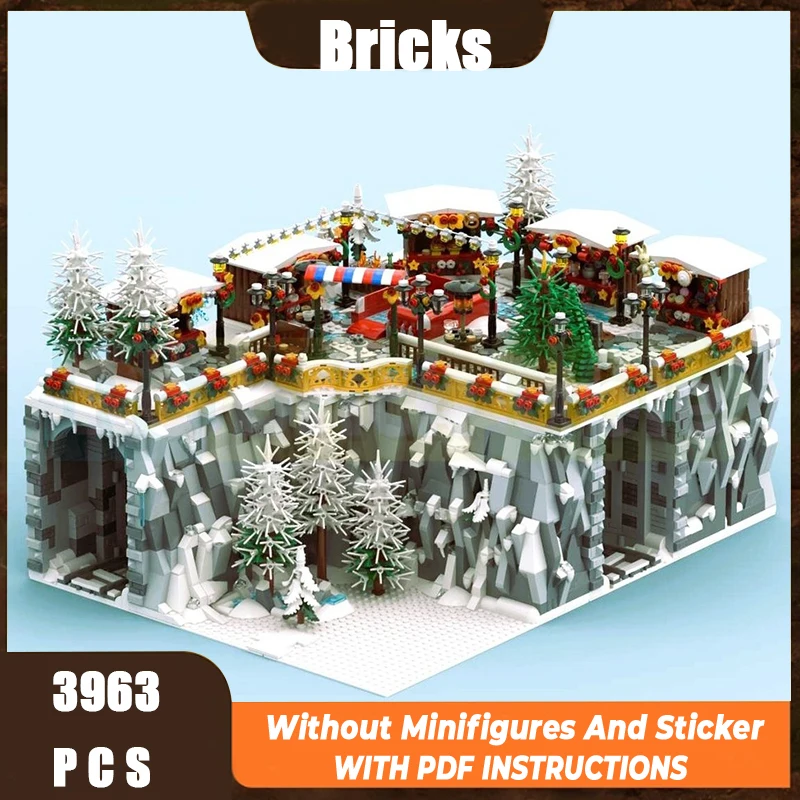 

Изысканный новый продукт, модель строительного блока MOC, зимняя деревня, технология рождественского рынка, модульная детская игрушка, набор для сборки своими руками