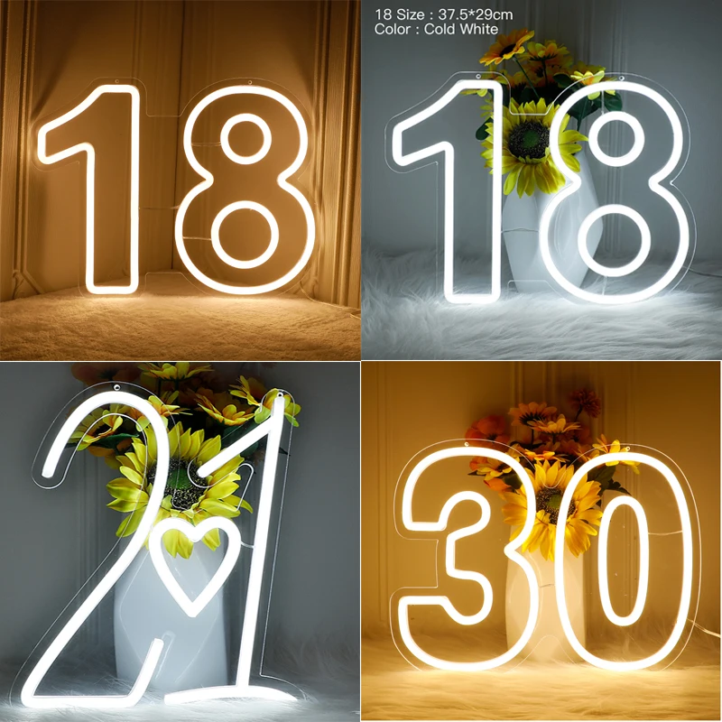 

15 Styles Birthday Table Number Neon Sign,Desk Lamp Night Light Wedding LED Neon Sign Custom Number Letter Sign Wedding