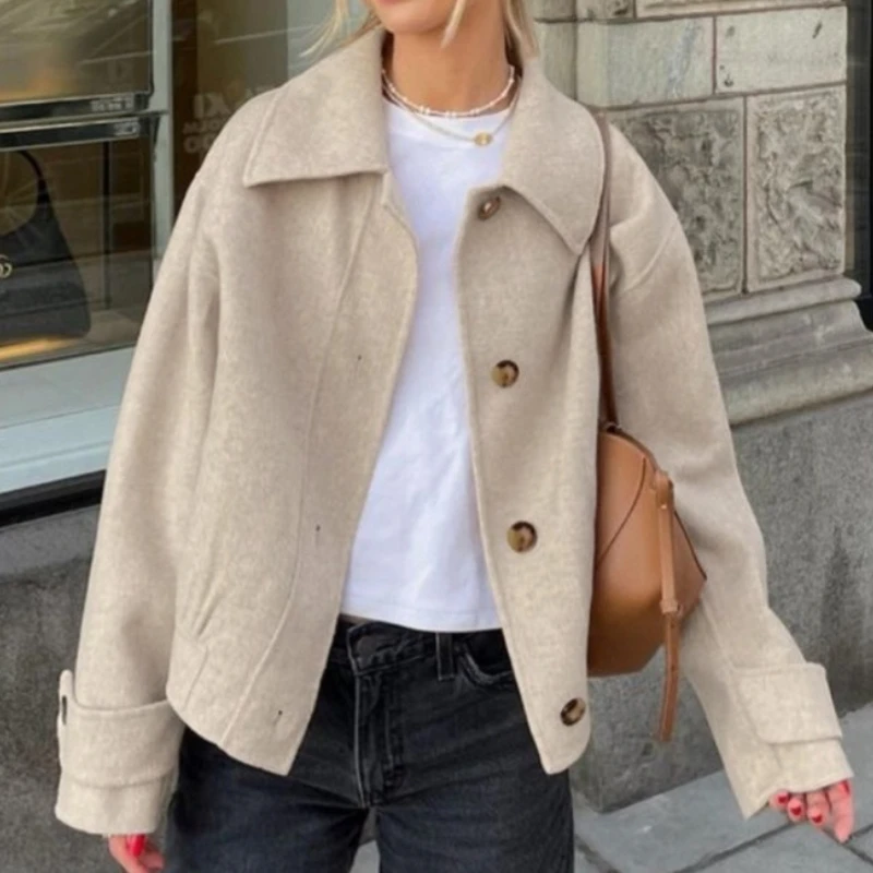 2025 Fall Winter Elegant Woolen Coat Women's Chic and Versatile Slim Lapel Long-sleeved Woolen Coat