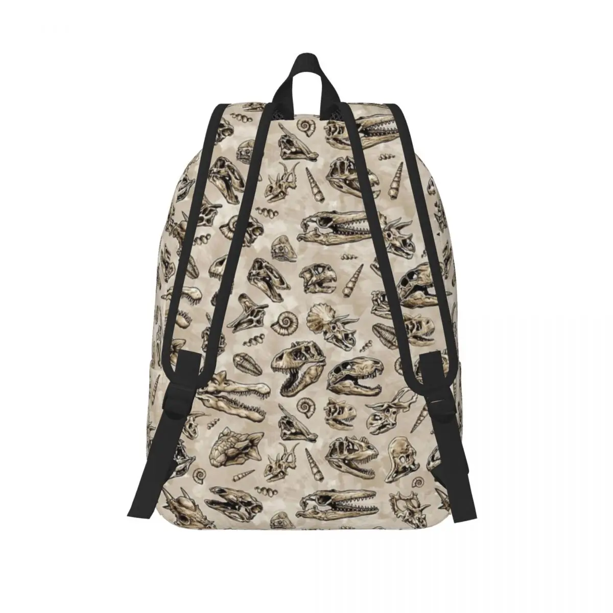 Rex Dinosaur Skull Sketch Tiled Pattern Tan Natural Backpack Middle High College School Student Book Bags Teens Daypack Travel