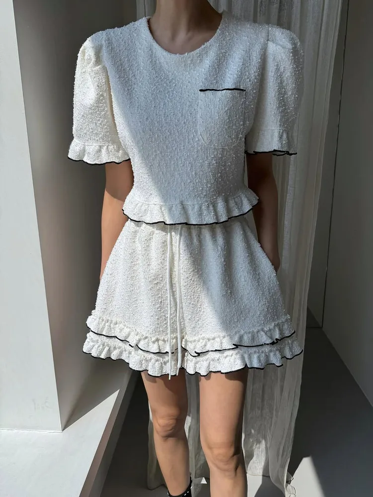 

Женский комплект Bubble Sve round Ne ort Loose Wide Leg orts Dstring Waist Sweet ort Sle Faionable Костюм-двойка