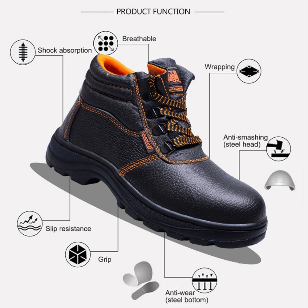 Zapatos de seguridad indestructibles para hombre, botas protectoras con punta de acero, calzado de seguridad a prueba de perforaciones