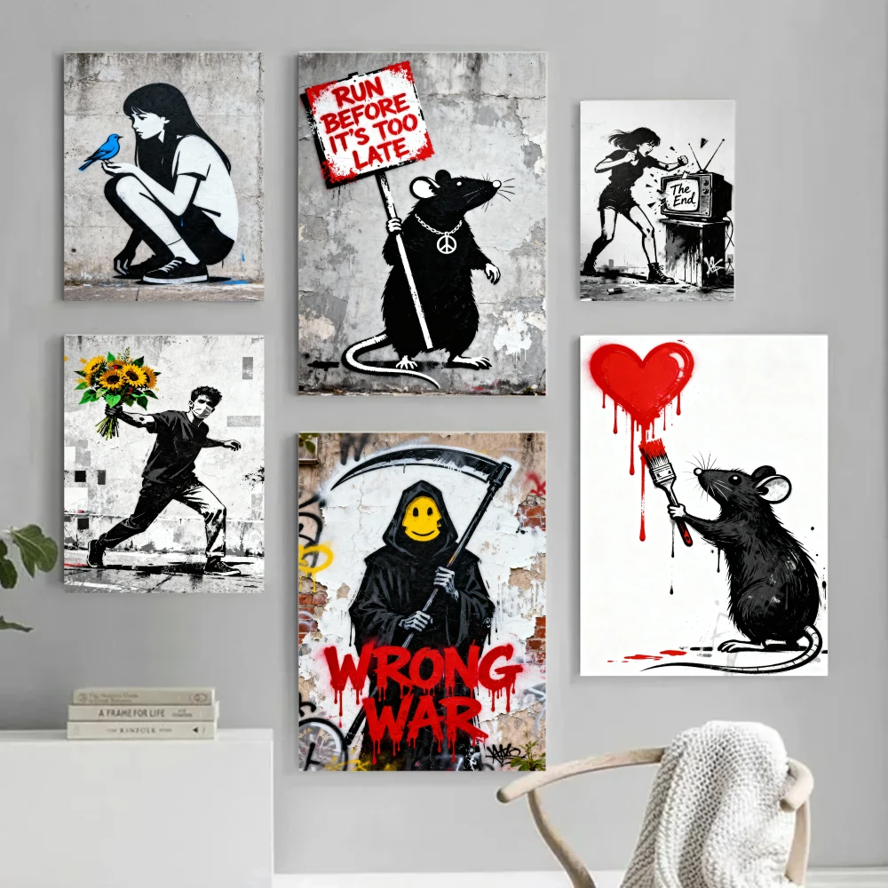 Street Graffiti Art Wall Paintings Canvas Print Posters Black and White Funny Picture Living Room Child Bedroom Anime Room Decor