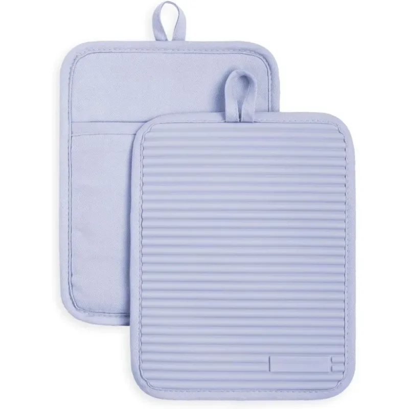 Ribbed Soft Silicone Pot Holder Set, Lavender Cream 7