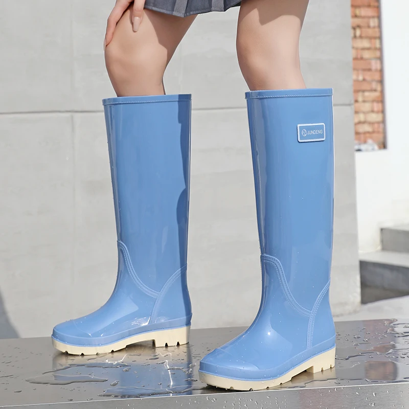 2026 New Women's High-Tube Rain Boots 42cm Over-Knee Fashionable Outdoor Wear Fleece-Lined Soft Rubber Anti-Slip Shoes