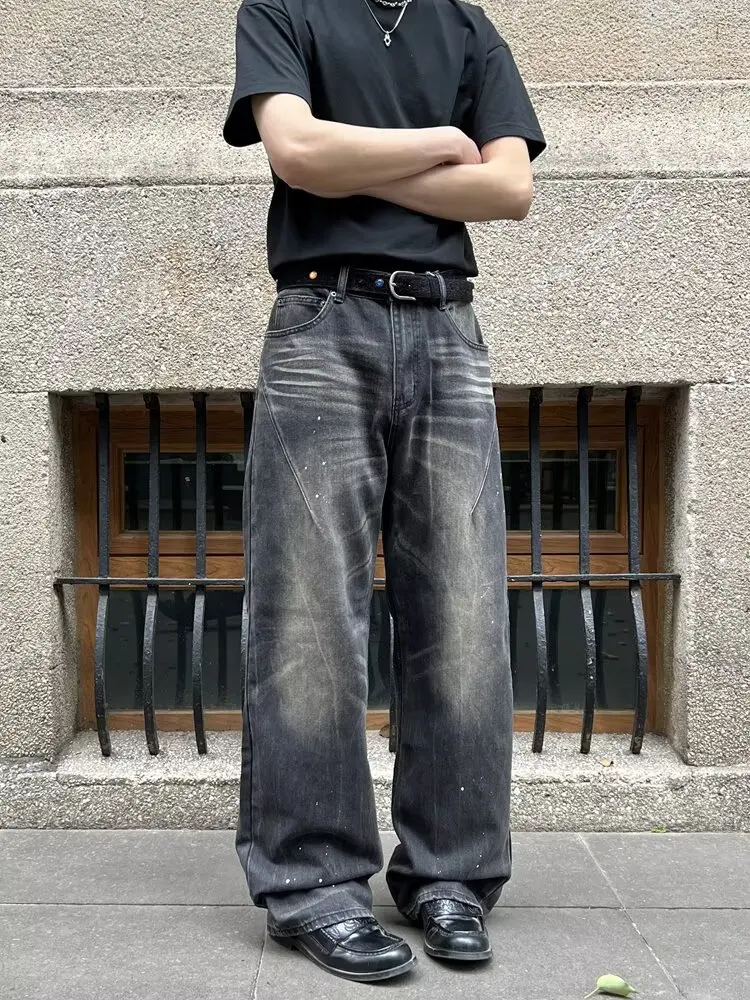 2025 Trashy Y2K 2000S Streetwear Tuschemalerei Baggy Jeans Hosen für Männer 90S Vintage Kleidung gerade alte Baumwolle Faltenhose – Detail 6