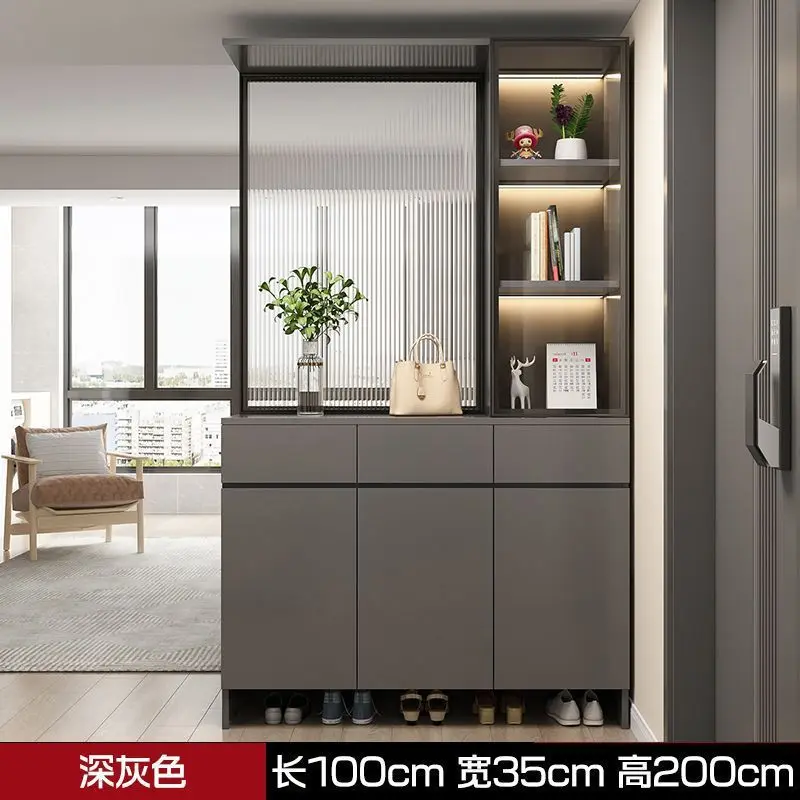 Armário de entrada para casa sapato madeira maciça pura integrada sala divisória tela de vidro