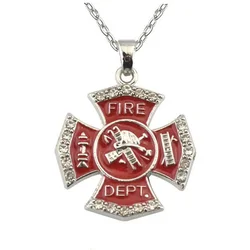 New Metal Firefighter Necklace Cross Pendant for Men Adjustable Chain Link Necklaces Fashion Male Jewelry Gifts