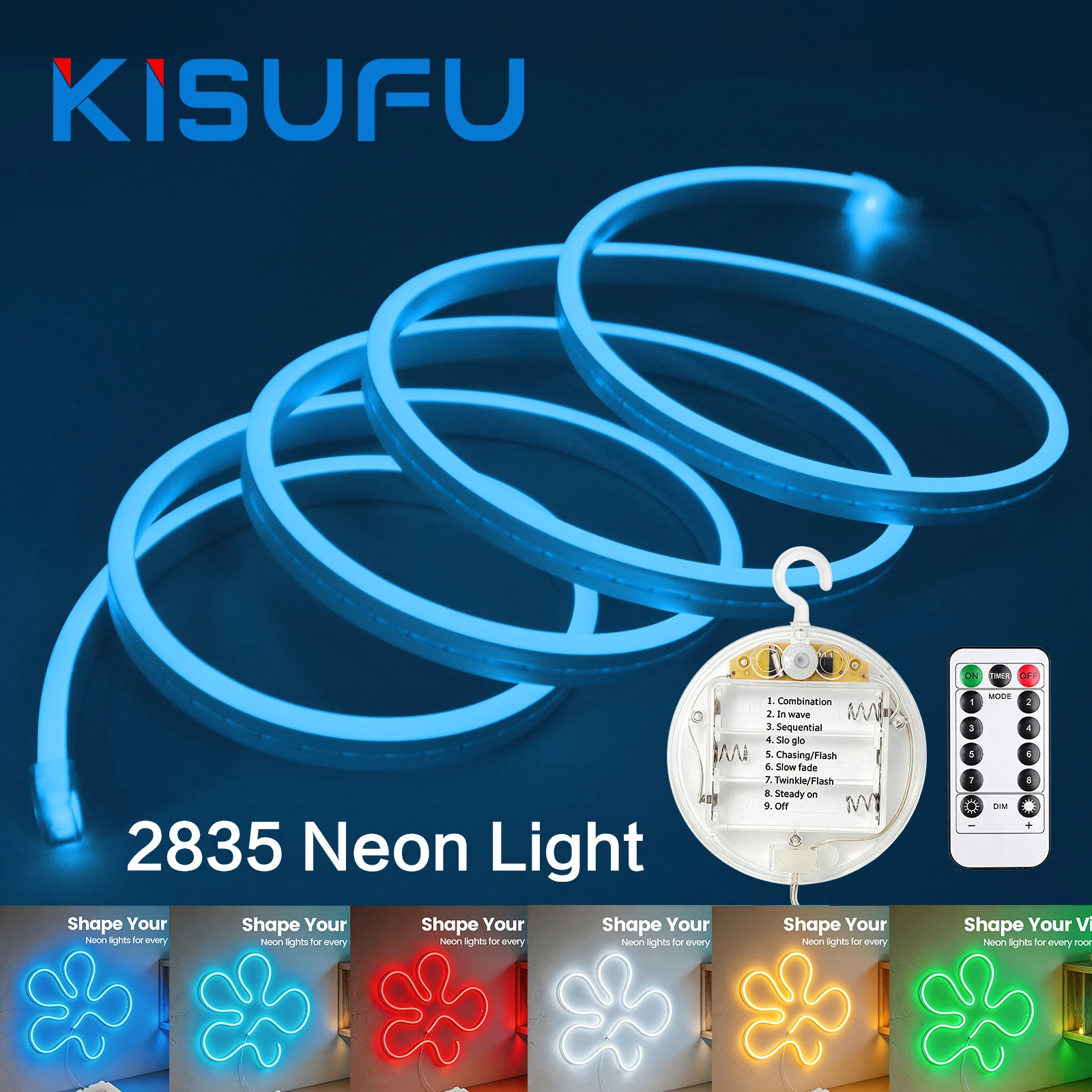 Dimmable 5V Neon LED Strip 2835 120LEDs/m Waterproof White Yellow Warm Red 8Modes Flexible Neon Sign Tape Home Garden Decor 1-5M