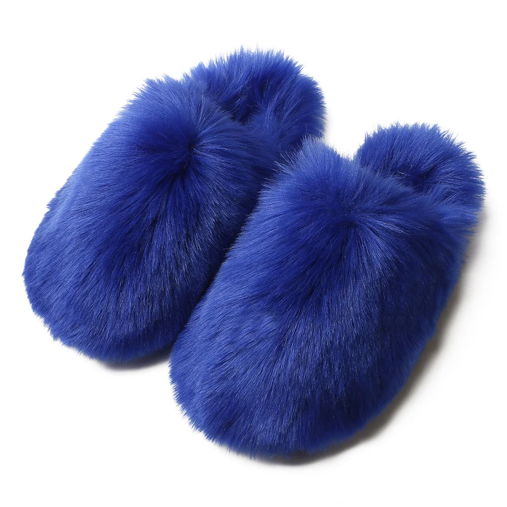 Luksusowe kapcie ze sztucznego futra Furry Shoes Women Raccoon Fox Fur Slides Flat Plush Fuzzy Flip Flop Winter Warm Fluffy Slipper Woman