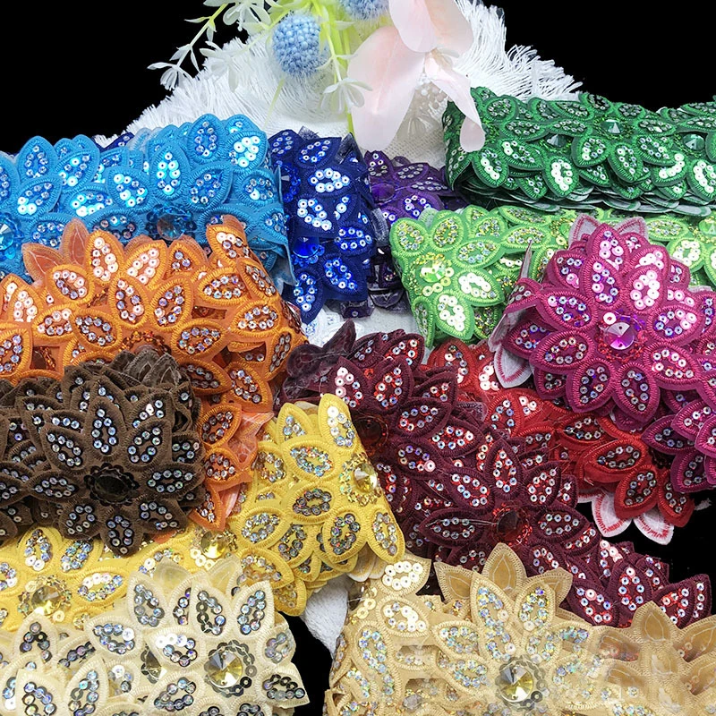 1/2/4.5 Yards Flower Sequins Sewing on Ribbon Lace Appliques Trims Dress DIY Craft Supplies Sewing Accessories 7.5cm Width 2023